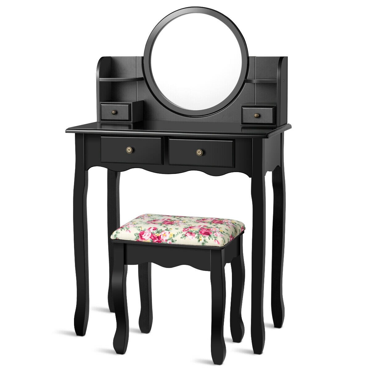 Makeup Vanity Table Set Girls Dressing Table with Drawers Oval Mirror
