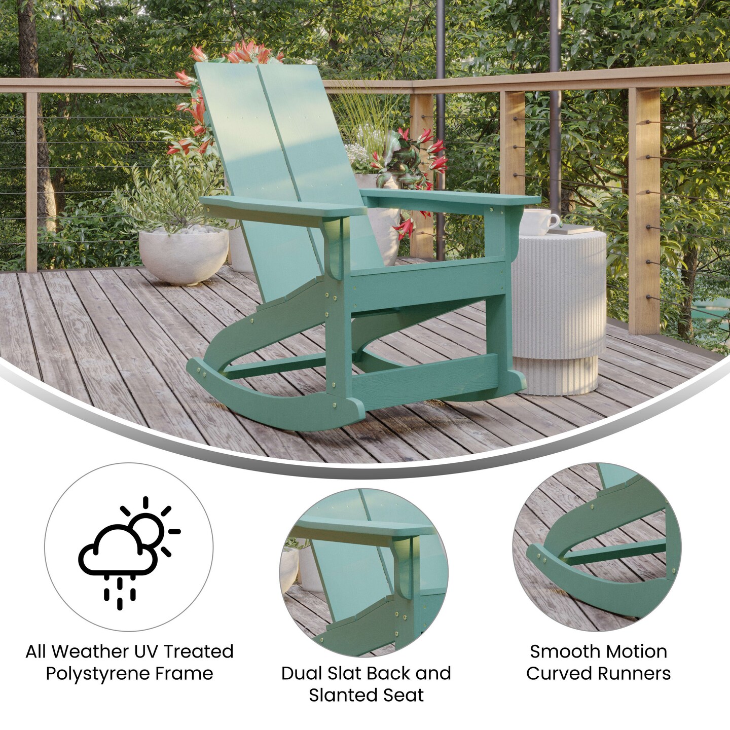 Merrick Lane Set of 2 Wellington UV Treated All-Weather Polyresin Adirondack Rocking Chair for Patio, Sunroom, Deck and More