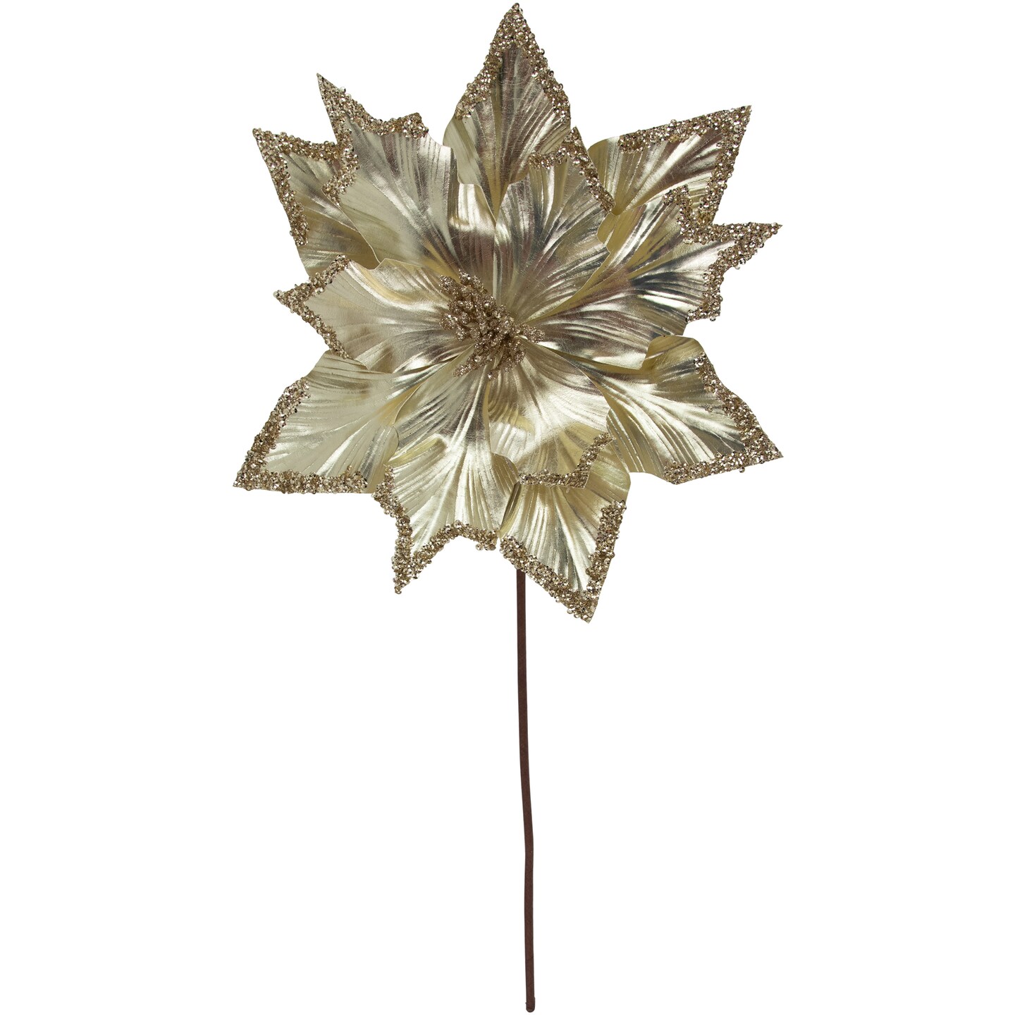 Northlight 24&#x22; Metallic Champagne Gold Glittered Poinsettia Christmas Stem Spray