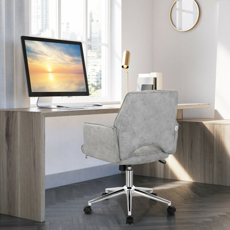 Home Desk Chair Grey PU Leather Swivel Rocking Adjustable Height 275lbs