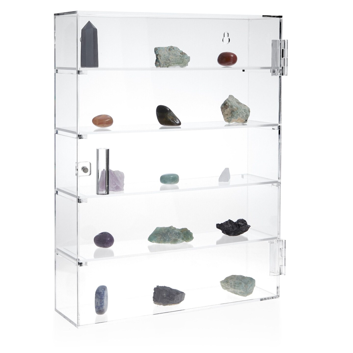 5-Tier Acrylic Display Case for Collectibles, Mini Action Figures and Rocks - Wall Mountable Collection Cabinet (Clear)