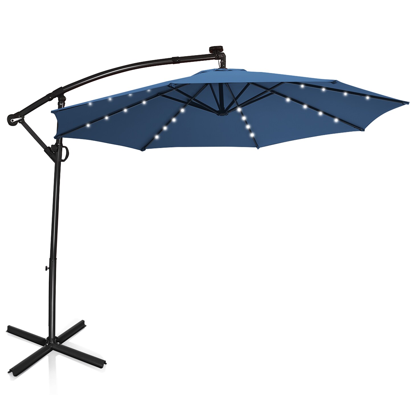 Costway 10FT Patio Offset Umbrella Solar Powered LED 360Degree Rotation Aluminum Blue