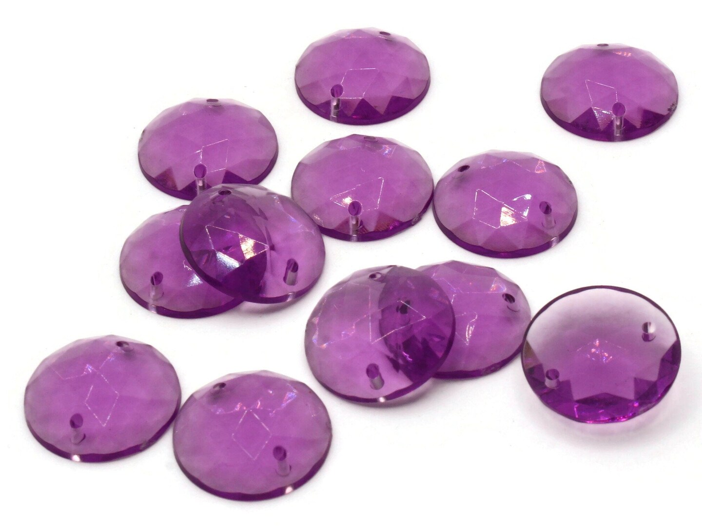 12 19mm Faceted Round Purple Vintage West Germany Plastic Sew On Cabochons