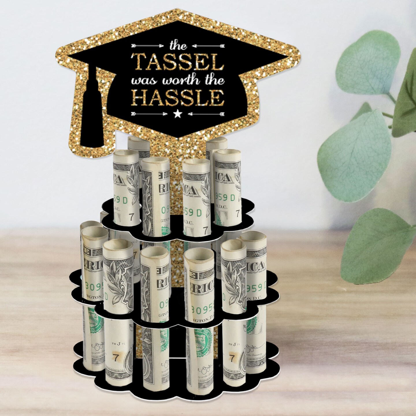 Big Dot of Happiness Tassel Worth The Hassle - Gold - DIY Graduation Party Money Holder Gift - Cash Cake