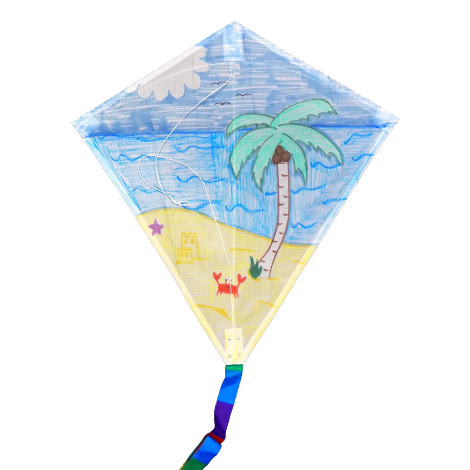 In the Breeze Coloring Diamond 20 Inch Kite - Single Line - Ripstop Fabric Kite - Includes Crayons, Kite Line and Bag - Creative Fun for Kids and Adults