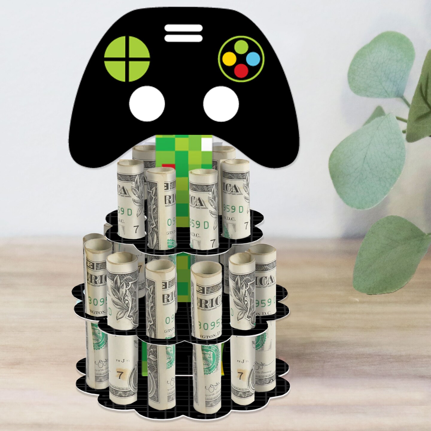 Big Dot of Happiness Game Zone - DIY Pixel Video Game Party or Birthday Party Money Holder Gift - Cash Cake