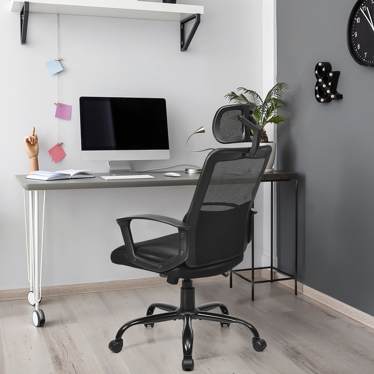 Costway Mesh Office Chair High Back Ergonomic Swivel Chair w/ Lumbar Support & Headrest