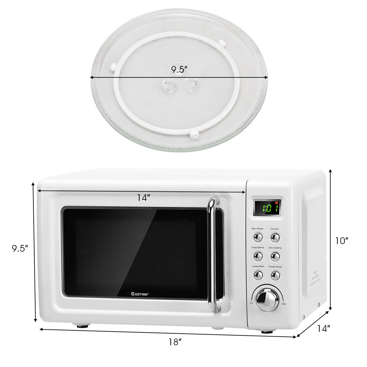 Costway 0.7Cu.ft Retro Countertop Microwave Oven 700W LED Display Glass Turntable Green/Black/Rose Gold/White