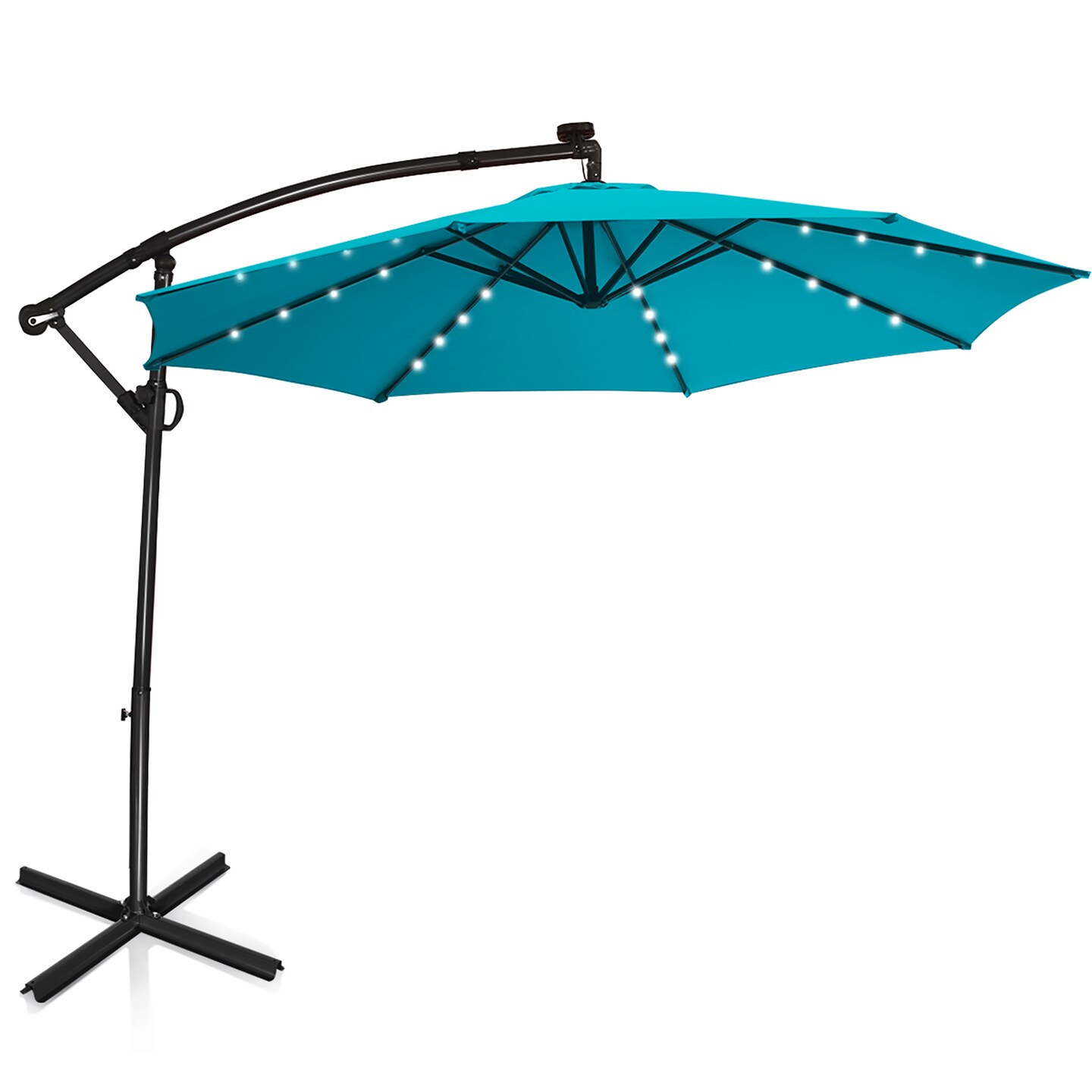 Costway 10FT Patio Offset Umbrella Solar Powered LED 360Degree Rotation Aluminum Turquoise