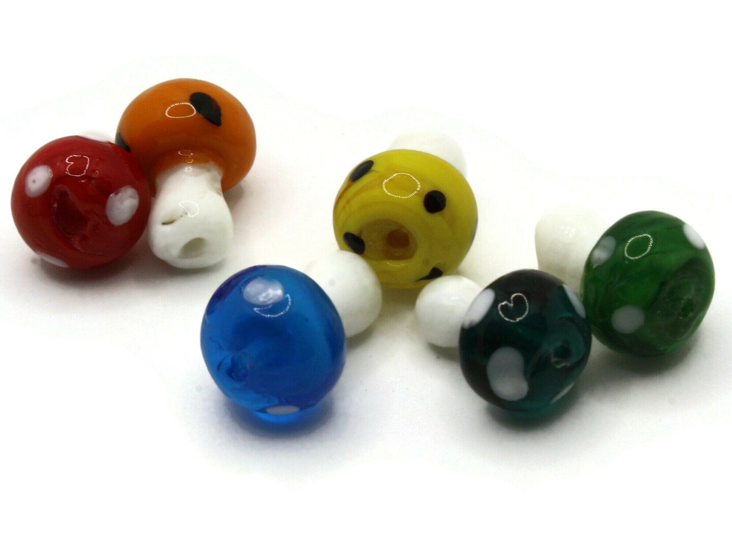 6 19mm Rainbow Mushroom Mixed Color Lampwork Glass Beads