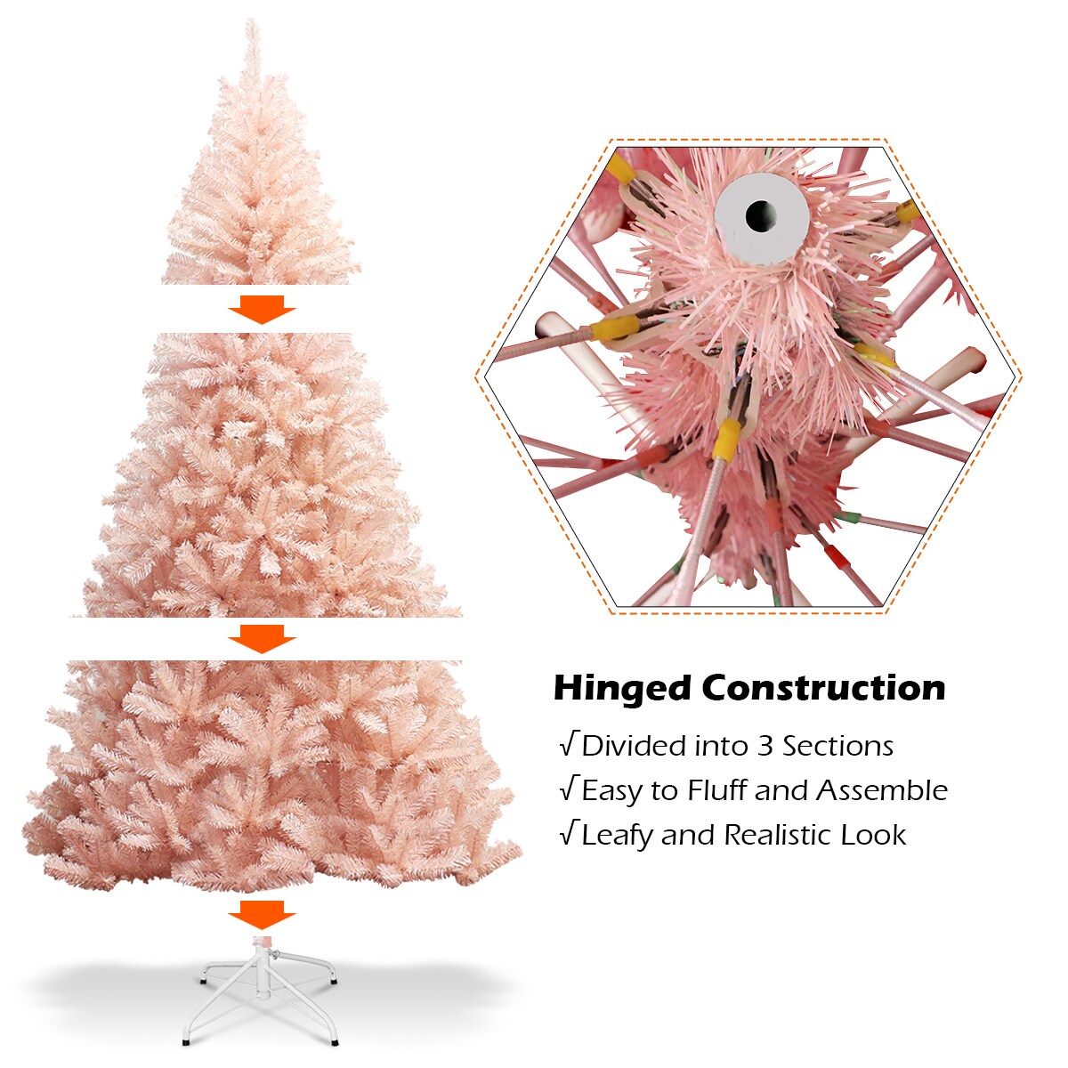 Costway 6ft/7ft Pink Christmas Tree Hinged Full Fir Tree Metal Season
