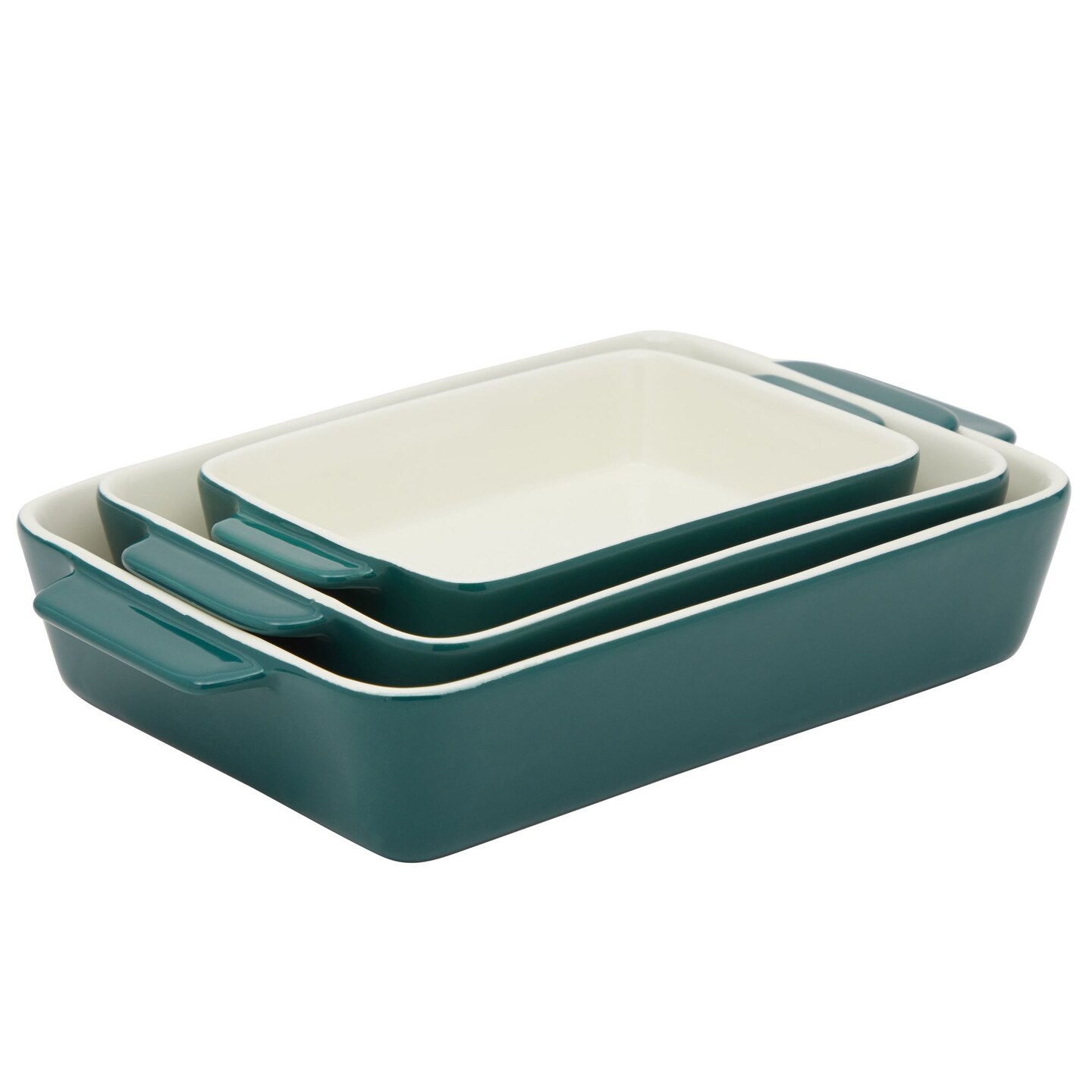 3 Piece Green Casserole Dishes for Oven Use, Baking, Rectangular Ceramic Bakeware Set in Assorted Sizes