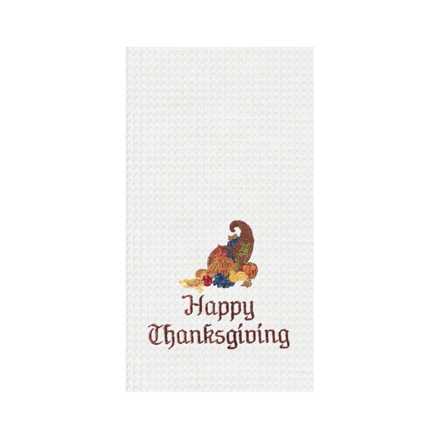 Happy Thanksgiving Embroidered Waffle Weave Kitchen Towel
