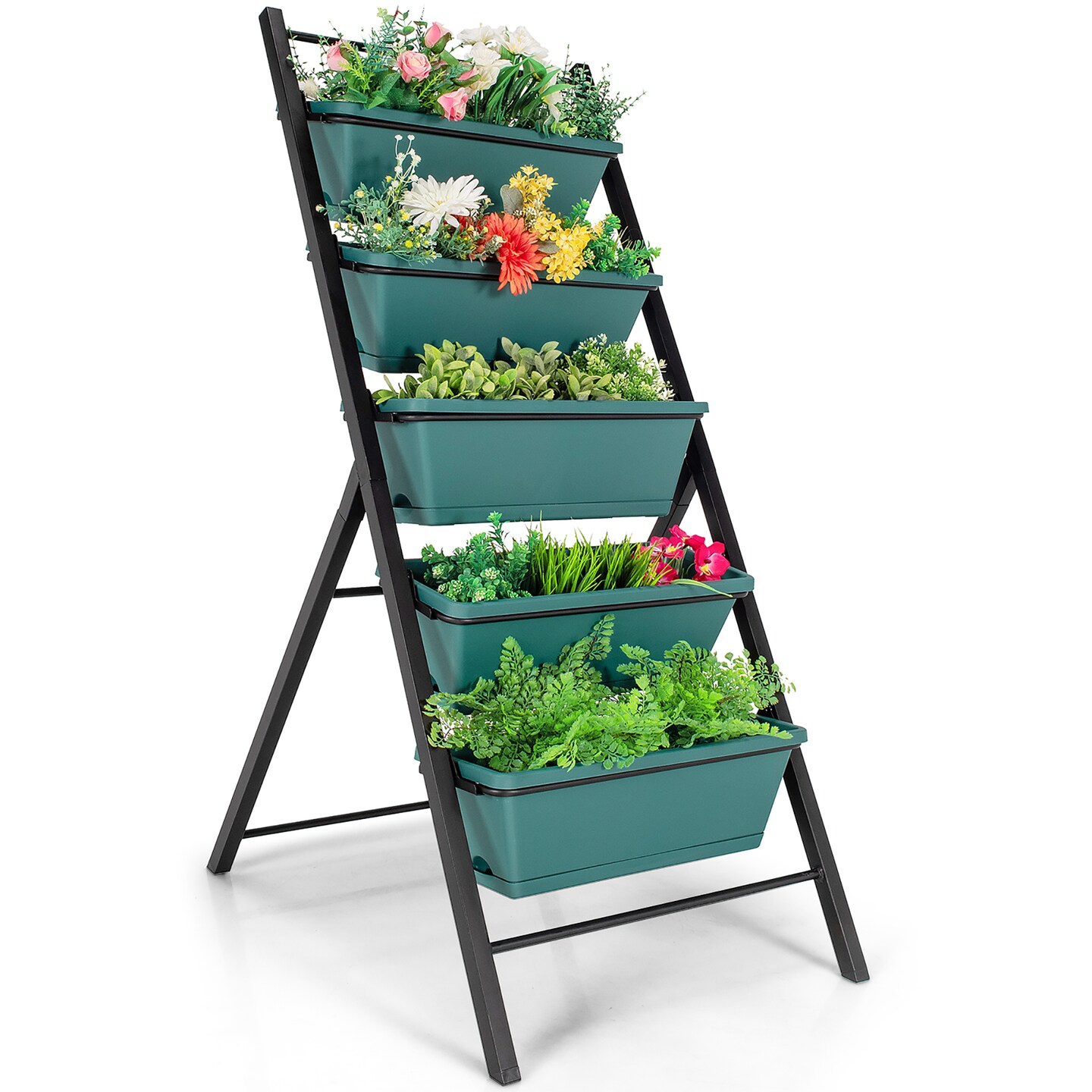 Costway 5-tier Vertical Garden Planter Box Elevated Raised Bed w/5 Container