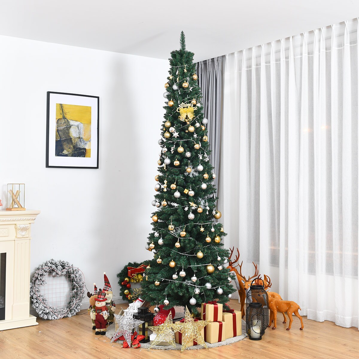 Costway 9FT Pencil Christmas Tree Slim Xmas Tree for Indoor Outdoor Decoration Green