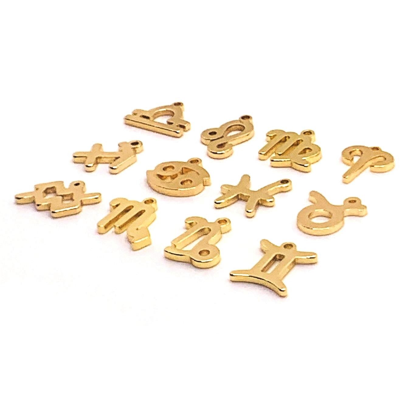 12 or 60 Pieces: Gold 304 Stainless Steel Zodiac Sign Charms