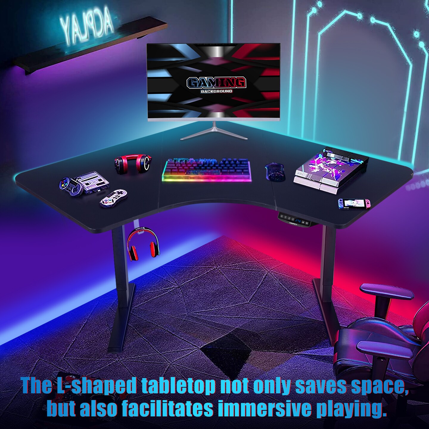 Costway Dual-motor L Shaped Standing Desk Ergonomic Sit Stand Computer Workstation Touch Control Panel Electric Height-adjustable Desk Home Office