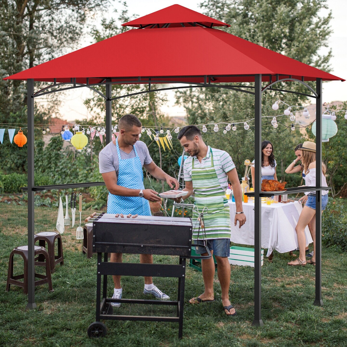 8 x 5 Feet Outdoor Barbecue Grill Gazebo Canopy Tent BBQ Shelter