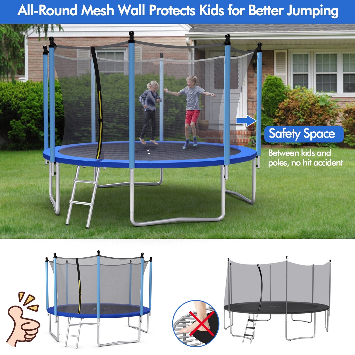 Outdoor Trampoline with Safety Closure Net