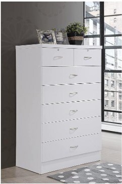 7 Drawer Wood Dresser for Bedroom, 31.5 inch Wide Chest of Drawers, with 2 Locks on the Top Drawers, Clothing Storage Organisation Unit, White