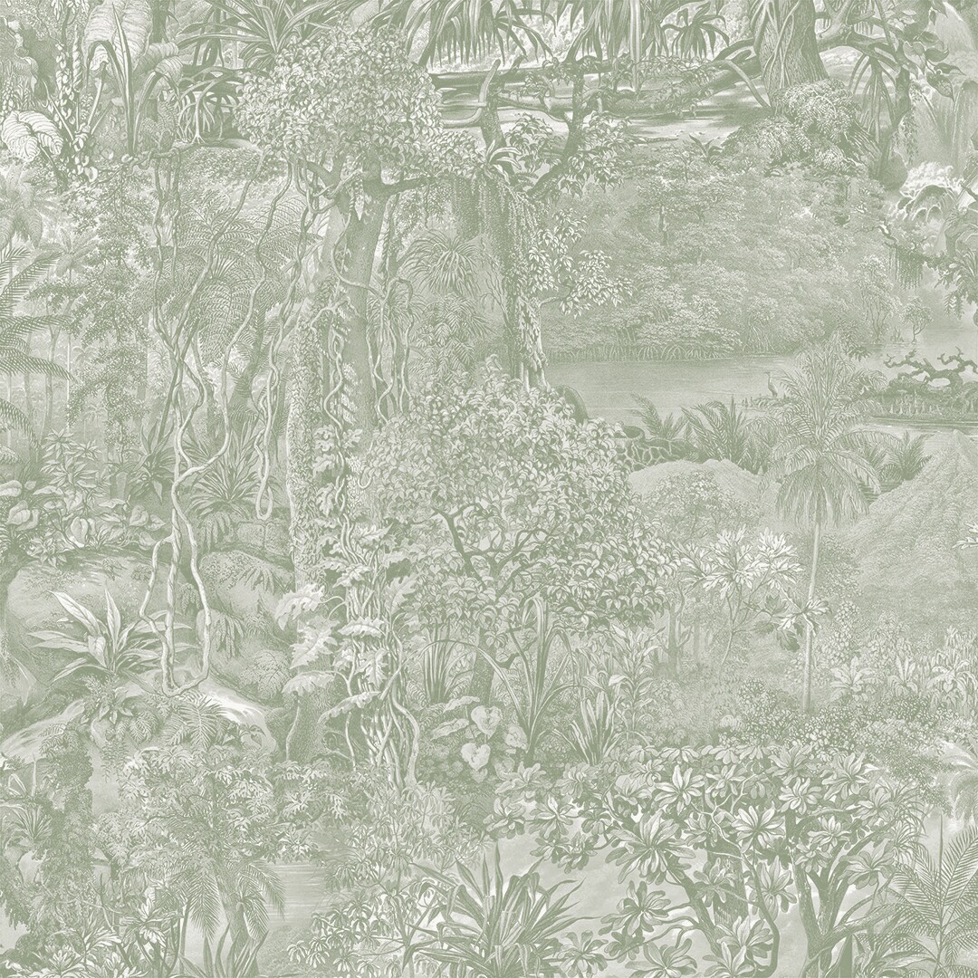 Tempaper Jungle Toile Peel and Stick Wallpaper Moss Green