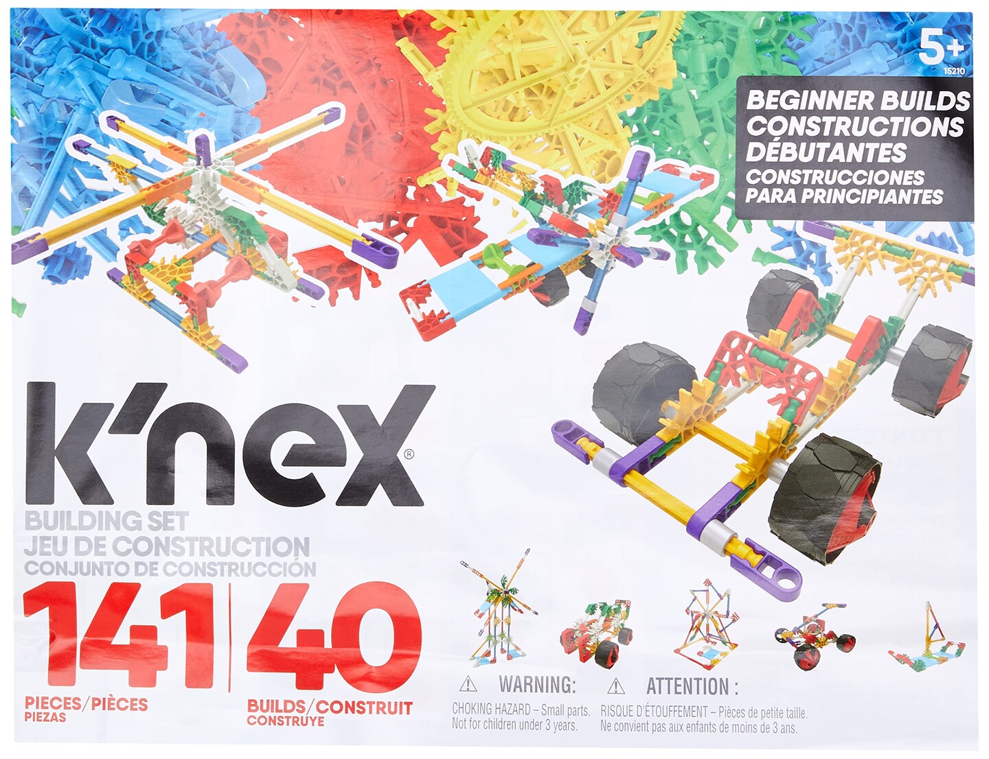 K&#x27;nex Beginner 40 Model Building Set - 141 Parts - Ages 5 &#x26; Up - Creative Building Toy, Multi, 141 K&#x27;NEX Parts and Pieces,Includes Instruction Booklet