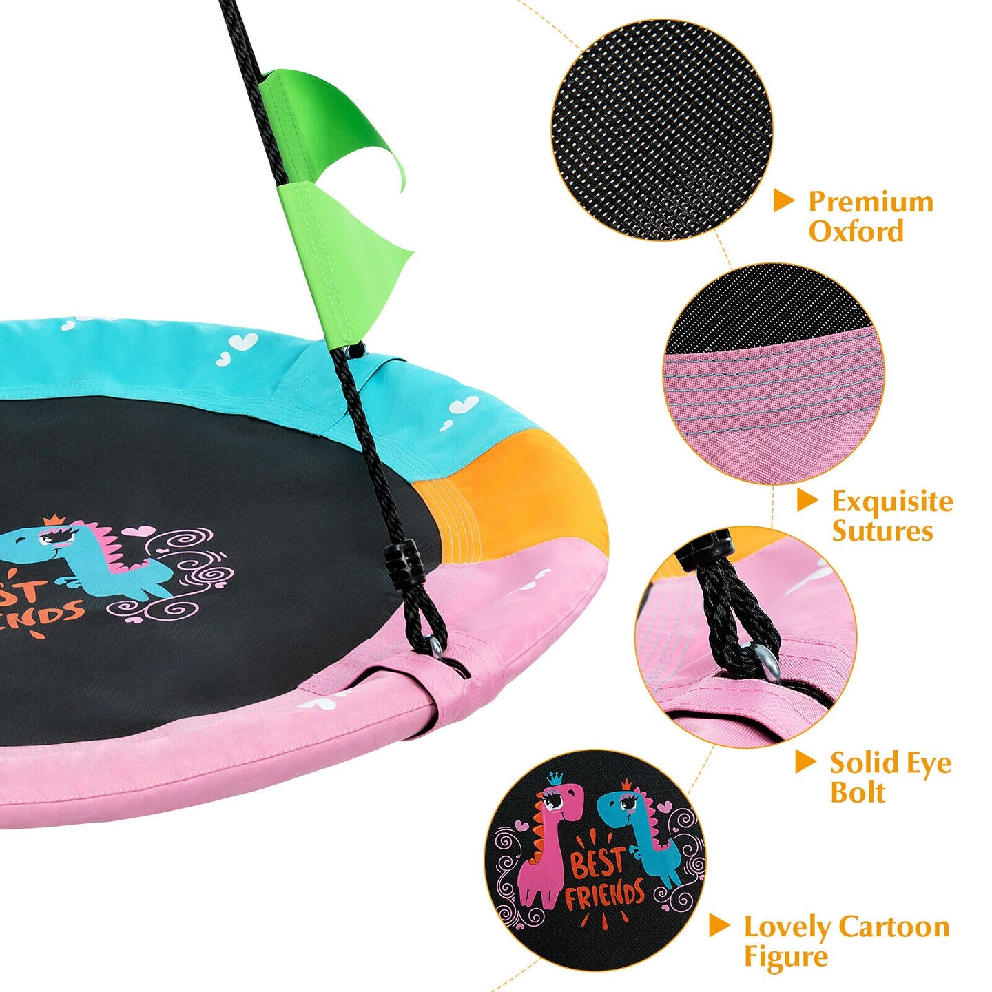 40 Inch Indoor Outdoor Flying Saucer Tree Swing with Hanging Strap