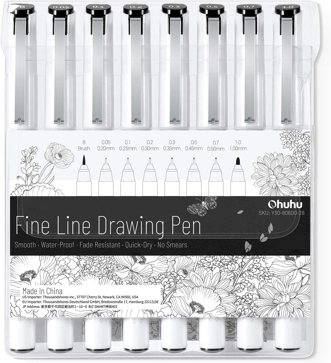 Ohuhu Micro Pen Fineliner Drawing Pens: 8 Sizes Fineliner Pens Pigment Black Ink Assorted Point Sizes Waterproof for Writing Drawing Journaling Sketching Anime Manga Watercolor for Artists Beginners