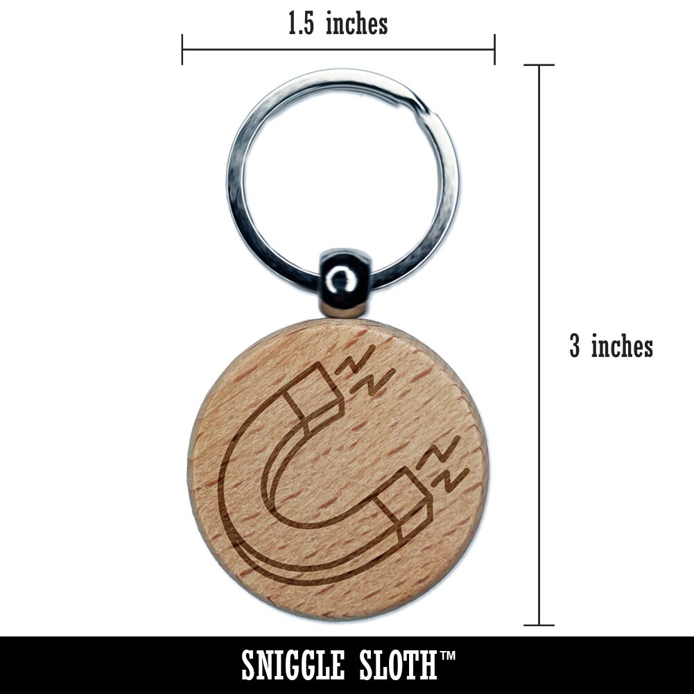 Horseshoe Magnet Magnetic Symbol Engraved Wood Round Keychain Tag Charm