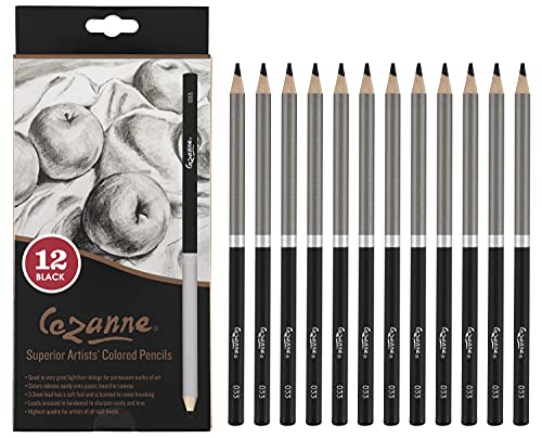 Cezanne Premium Colored Pencils Black Set of 12 - Highly-Pigmented Drawing Pencils - Coloring Pencils for Drawing, Blending, Coloring, and More