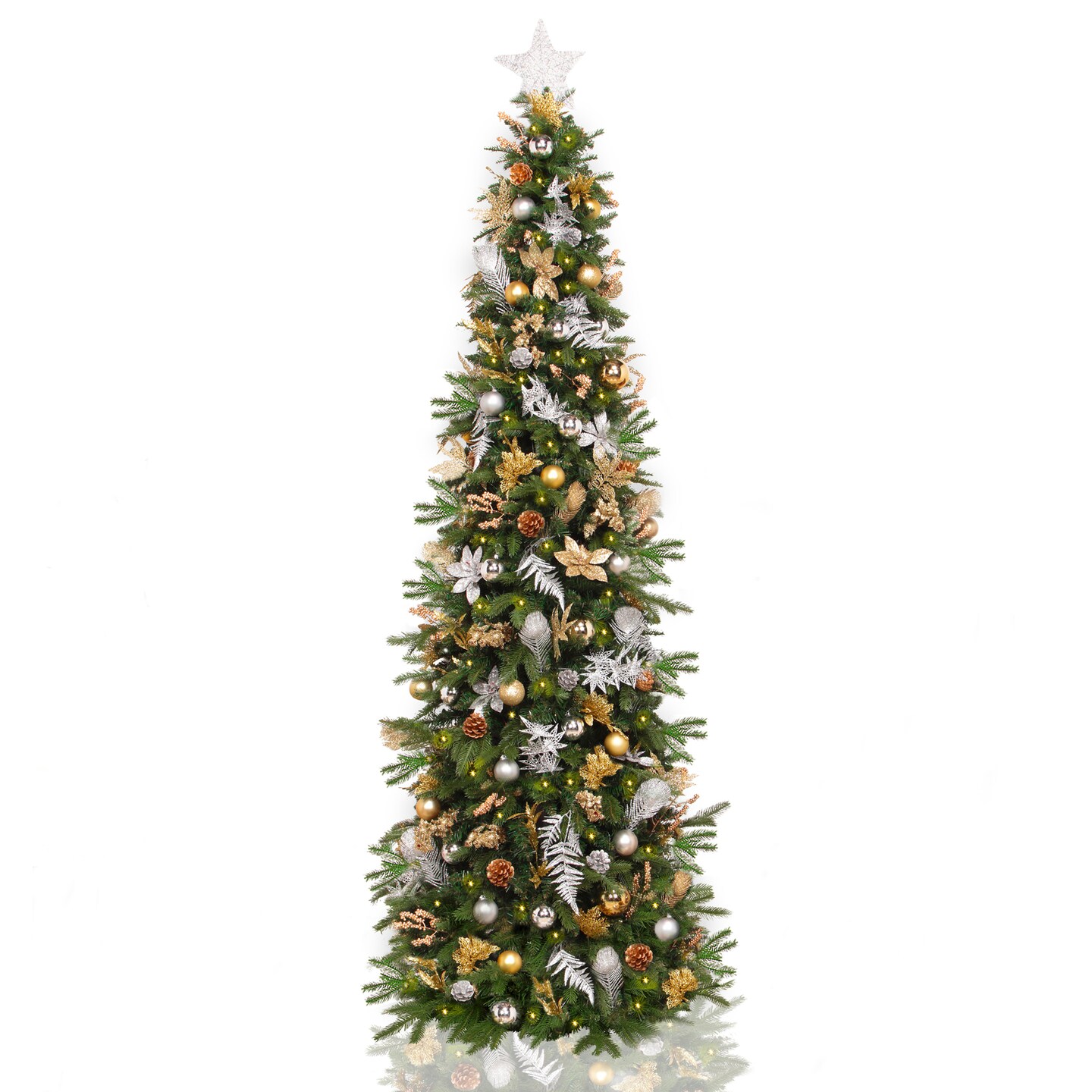 CC Christmas Decor 7.5&#x27; Pre-Lit Pre-Decorated Gold and Silver Artificial Christmas Tree &#x2013; Clear LED Lights
