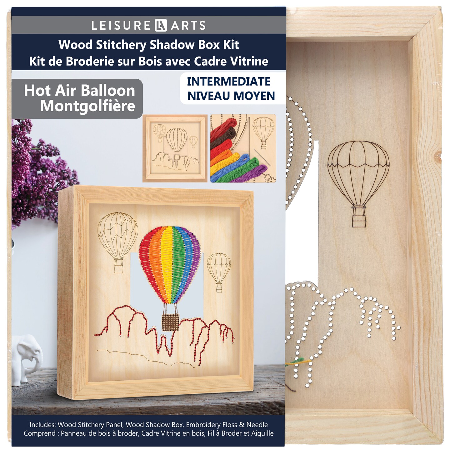 Wood Stitched String Art Kit with Shadow Box Hot Air Balloon - adult or kids craft - craft kits for teens - string art kit for adults - 3d string art - 3d string art kit for kids - 10.75"