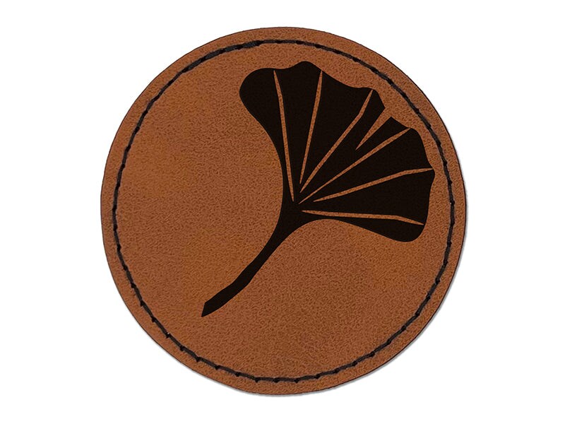 Ginkgo Leaf Round Iron-On Engraved Faux Leather Patch Applique - 2.5&#x22;