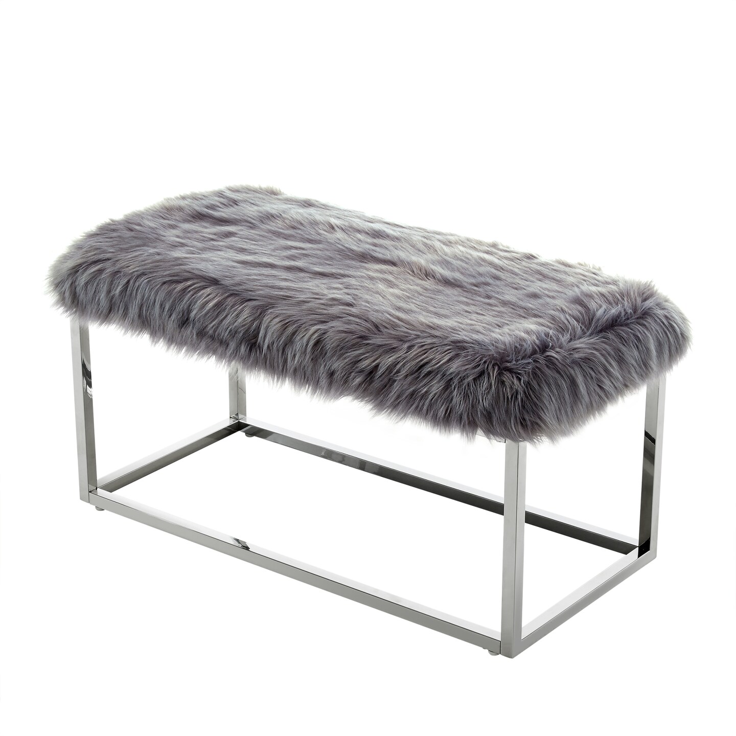 Verity Faux Fur Metal Frame Ottoman Bench With Gold/Chrome Legs