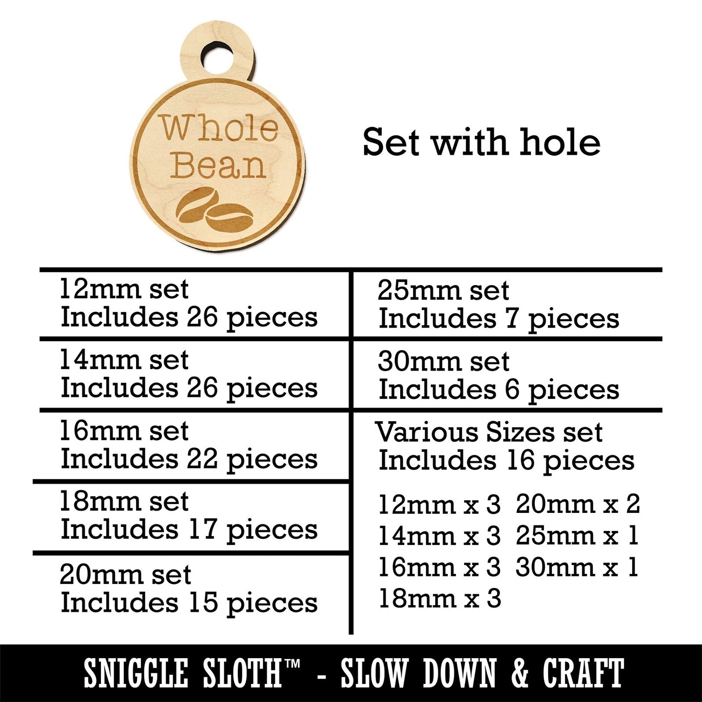 Whole Bean Coffee Label Mini Wood Shape Charms Jewelry DIY Craft