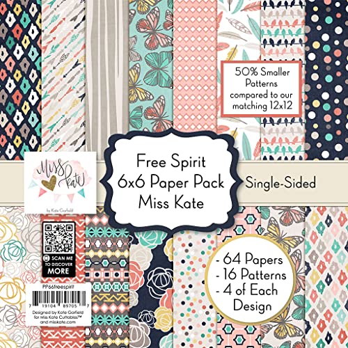 6X6 Pattern Paper Pack - Free Spirit - Card Making Scrapbook Specialty Paper Single-Sided 6&#x22;x6&#x22; Collection Includes 64 Sheets - by Miss Kate Cuttables