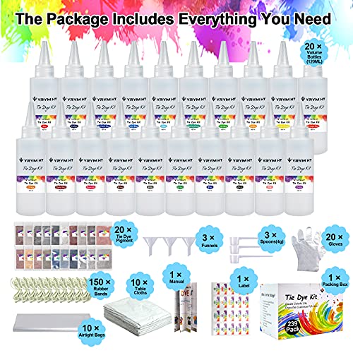 239 Pack Large Tie Dye Kit for Kids and Adults - Permanent Tie Dye Kits for Clothing Craft Fabric Textile Party Group Handmade Project (Dye up to 60 Medium Adults T-Shirts!)