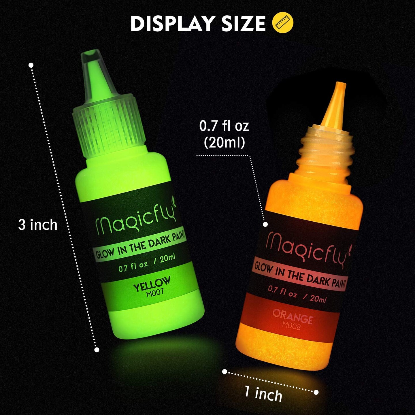 10 Bright Colors Acrylic Glow in The Dark Paint,  Liquid Luminous Paint, Neon Paints Glow in Dark for Painting, Halloween Decoration, DIY Crafts, 20 ml Each