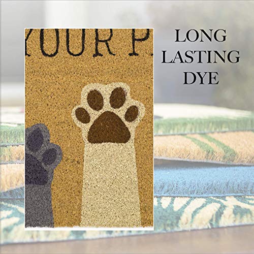 Wipe Your Paws Natural Coir Doormat Anti-Slip Rubber Back | 17&#x22; x 29&#x22; Perfect for Outdoors | Low Maintenance Animal Welcome Mat | Colorful and Fun Pet Approved