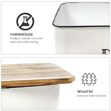 Metal White Loaf of Bread Storage Container Large Vintage Bin Retro Rustic Counter Breadbox Farmhouse Bread Box for Kitchen Countertop