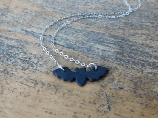 Little Vlad. Matte Black Bat and Sterling Silver Gothic Choker Necklace.  Minimlaist necklace