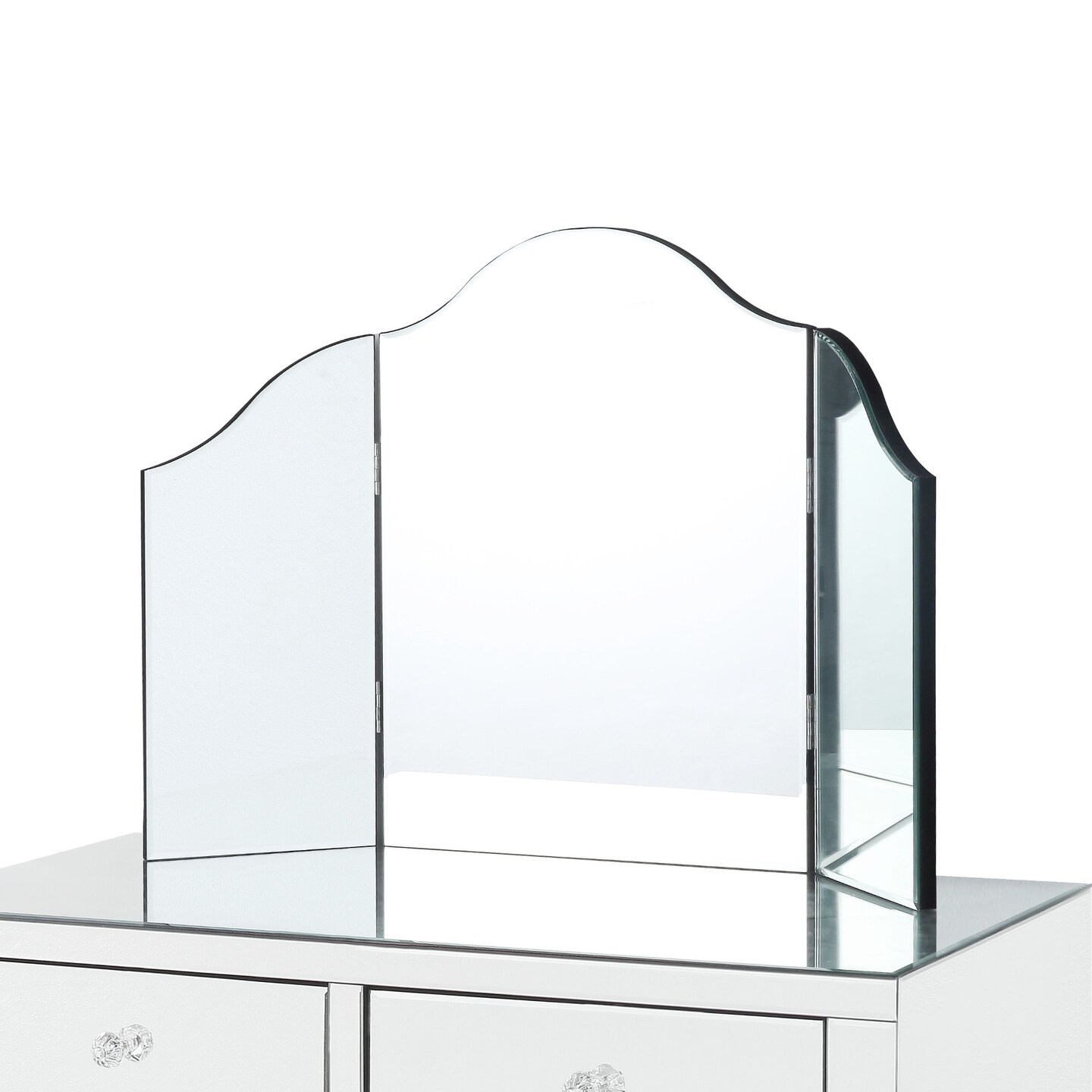 Renee Frameless Modern Contemporary Tri-fold Tabletop Vanity Mirror