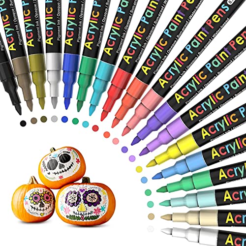 Acrylic Paint Pens Paint Markers Set of 18: Fine Point Paint Pens for Rock  Painting Glass Wood Ceramic Fabric Metal Canvas Easter Eggs Pumpkin Kit  Drawing Art Crafts for Adults Scrapbooking Supplies