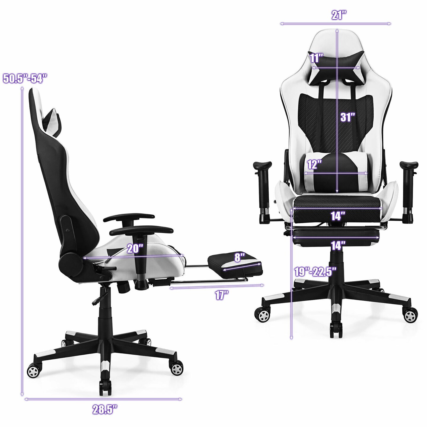 Costway Massage Gaming Chair Recliner Racing Chair w/ Massage Lumbar Support &#x26; Footrest