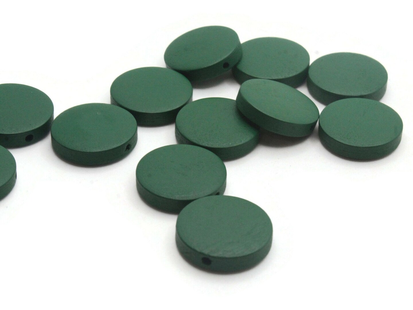 12 20mm Forest Green Round Flat Disc Wooden Coin Beads