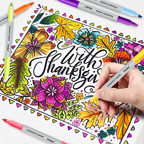 18 Assorted Color Permanent Markers,Fine Point Art Marker Pens Set for Adult Coloring Marking Doodling Painting on Plastic,Glass,Stone