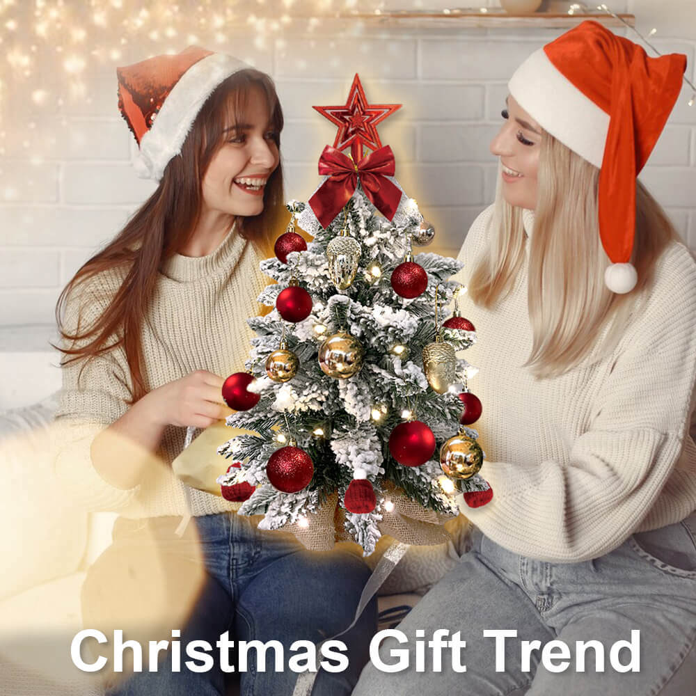 2ft Tabletop Christmas Tree with Light Artificial Small Mini Christmas Decoration with Flocked Snow; Exquisite Decor &#x26; Xmas Ornaments for Table Top for Home &#x26; Office RT
