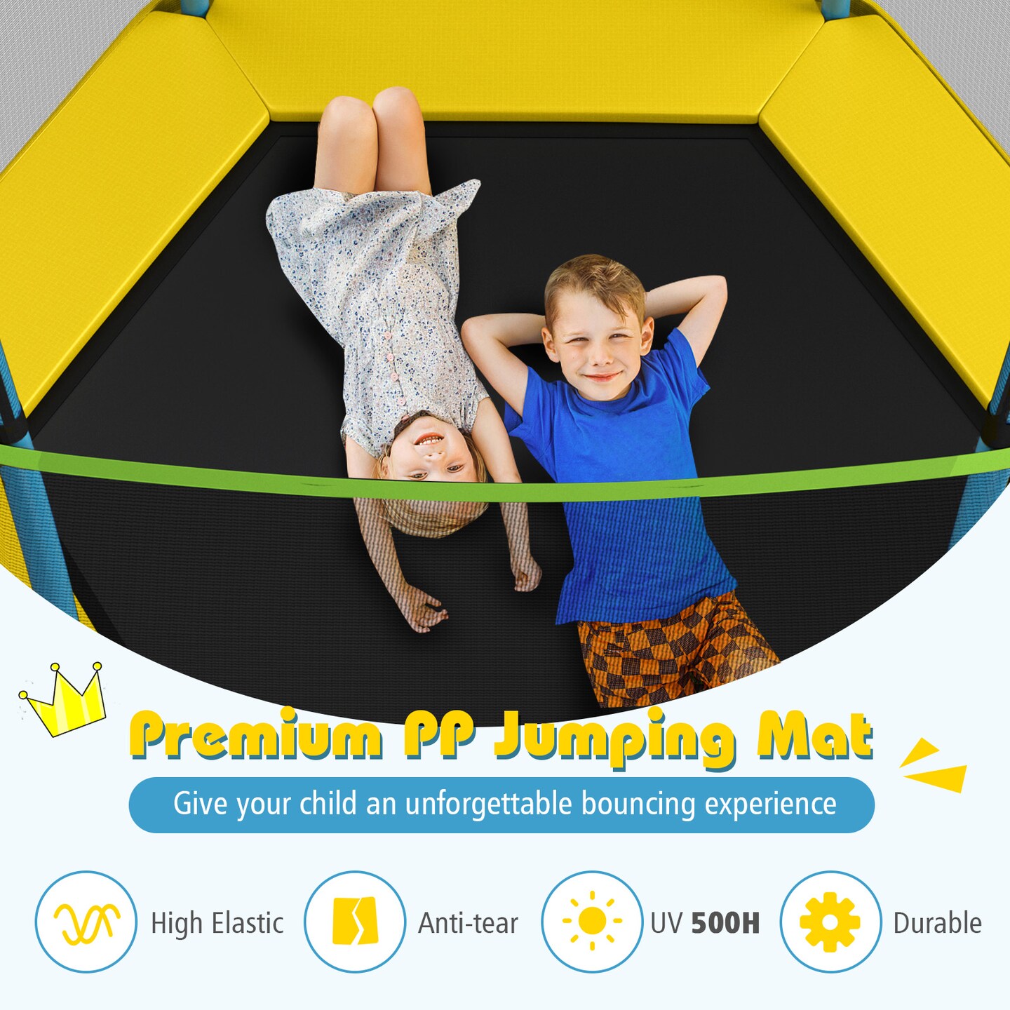 Mini Trampoline for Kids with Safety Net Foam Poles Steel Frame Bounce Jumper for Indoor Outdoor