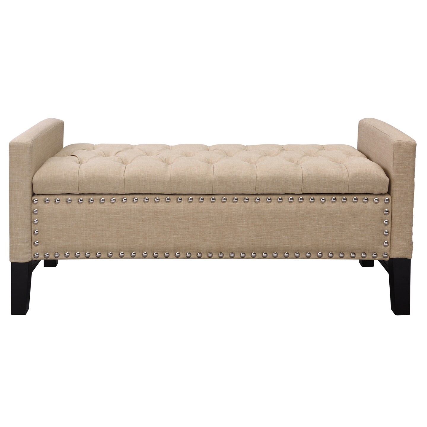 Emmaline PU Leather/Linen/Velvet Button Tufted Nailhead Trim Storage Bench