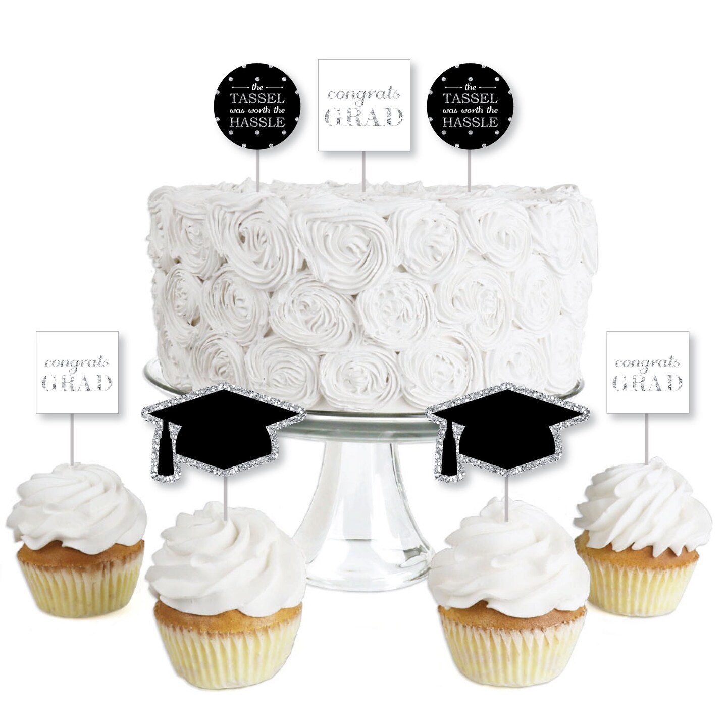 Big Dot of Happiness Tassel Worth The Hassle - Silver - Treat Picks - Set of 24
